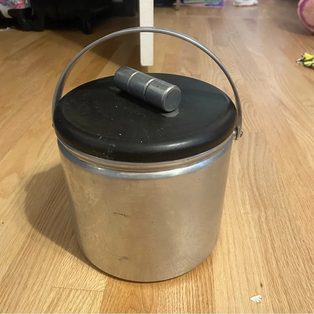 Vintage Aluminum Ice Bucket Metal Silver Bar Accessory